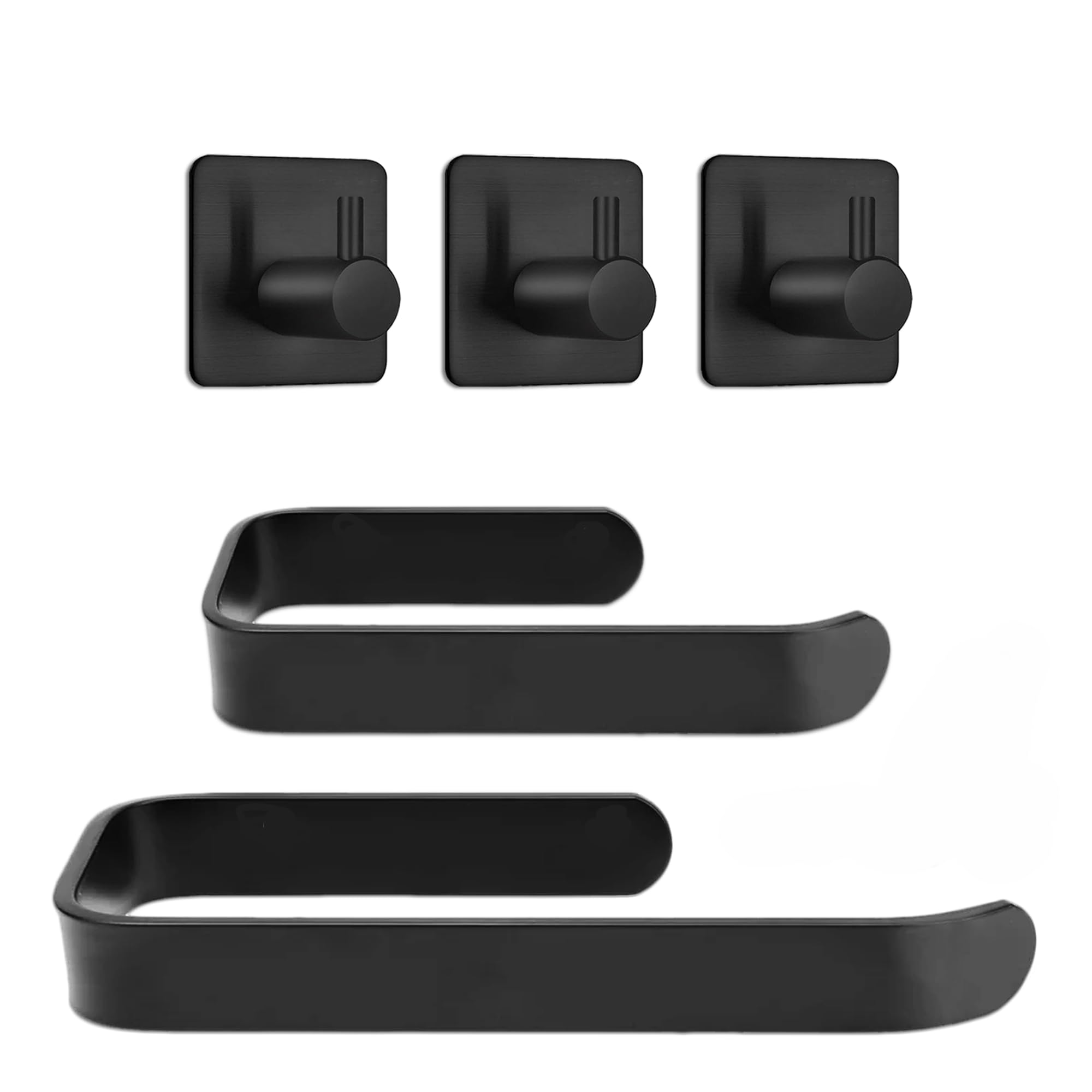 NOAXY® toalleros de baño sin Taladro, 5 PCS Accesorios baño sin Taladro, portarrollos Papel higienico, colgadores Adhesivos Resistentes, Colgador Toalla baño, toallero Adhesivo baño, Negro