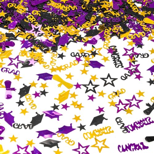 Image of Purple Gold and Black Graduation Confetti 2026, 1000 Pcs Congrats Grad Confetti Class of 2026 Party Table Centerpiece for 2026 Graduation Party Decorations