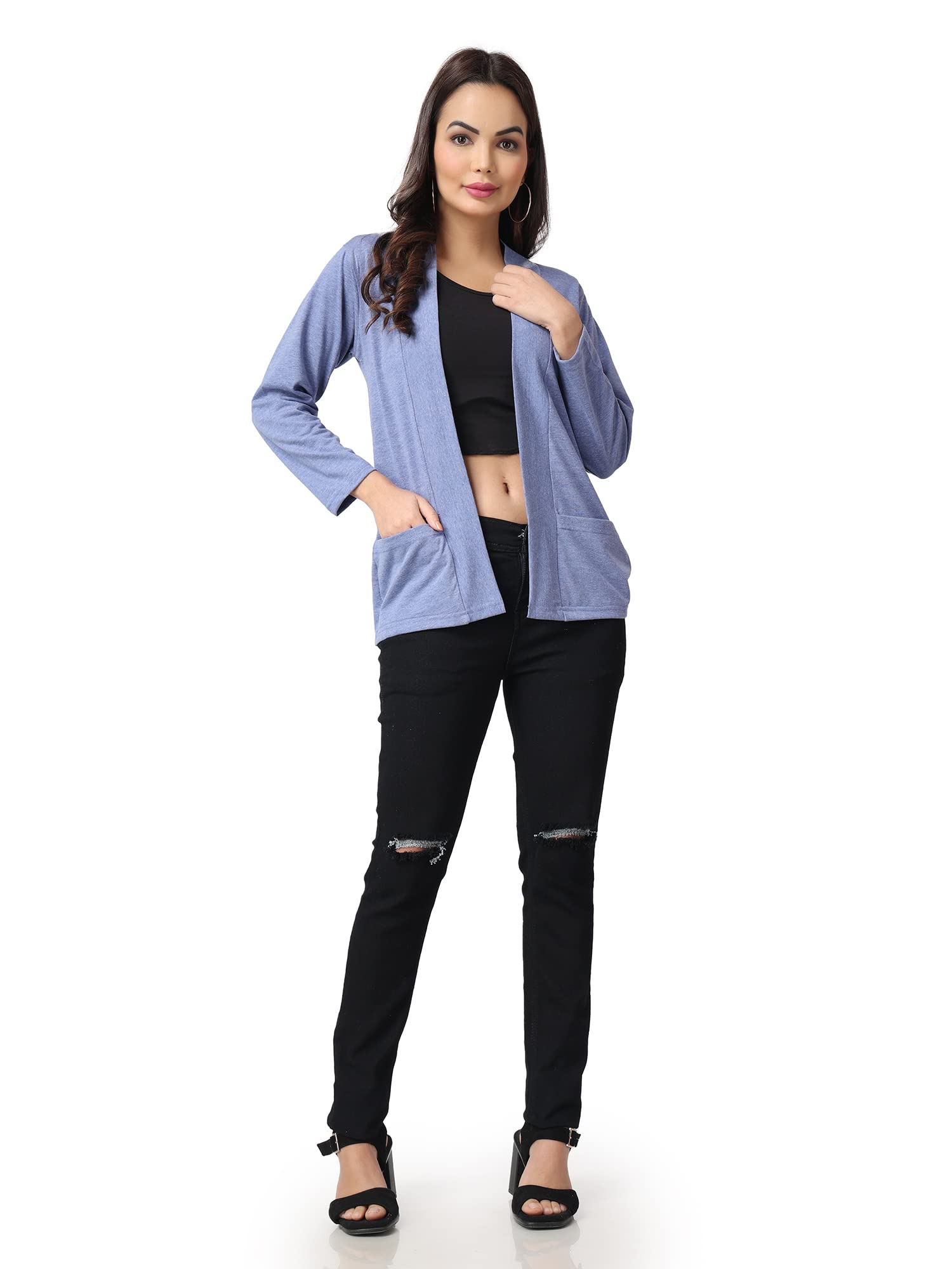 af affair Girl's & Women's Cotton Two Pocket Long Sleeves Shrug- Blue, Small-picture-21
