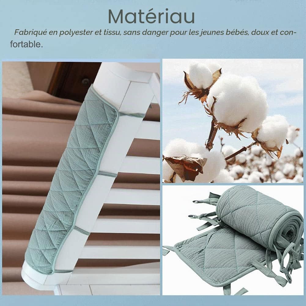 Tour de lit rembourré doux antimorsure pour berceau de bébé protection de dentition protection des bords et des coins housse de protection rembourrée pour rail de berceau (vert taille 145 x 120 cm)