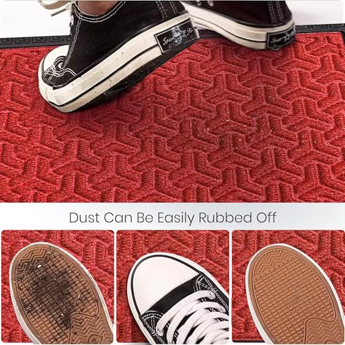 Image of Yellow Weaves 1 Pc Rectangular Door Mat for Home Entrance,Outdoor Rubber Mat,Non-Slip,Anti Skid Foot Mat,Dirt Trapper,Heavy-Duty,Weather-Resistant,Waterproof Doormat(40x60cms,Geometric,Red Color)