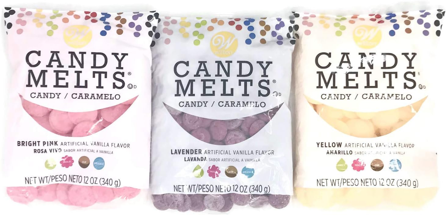 Wilton Candy Melts Set of 3 Colors - Yellow, Lavender and Pink, 12 Ounces Each