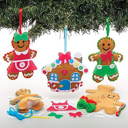 Baker Ross Kits Costura Decoración Pan de jengibre (Pack de 3) para manualidades y decoraciones navideñas