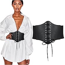 WHIPPY Women's Lace Up Corset Tied Waspie Wide Belt Elastic Corset Waist Belt Lace Up Belt