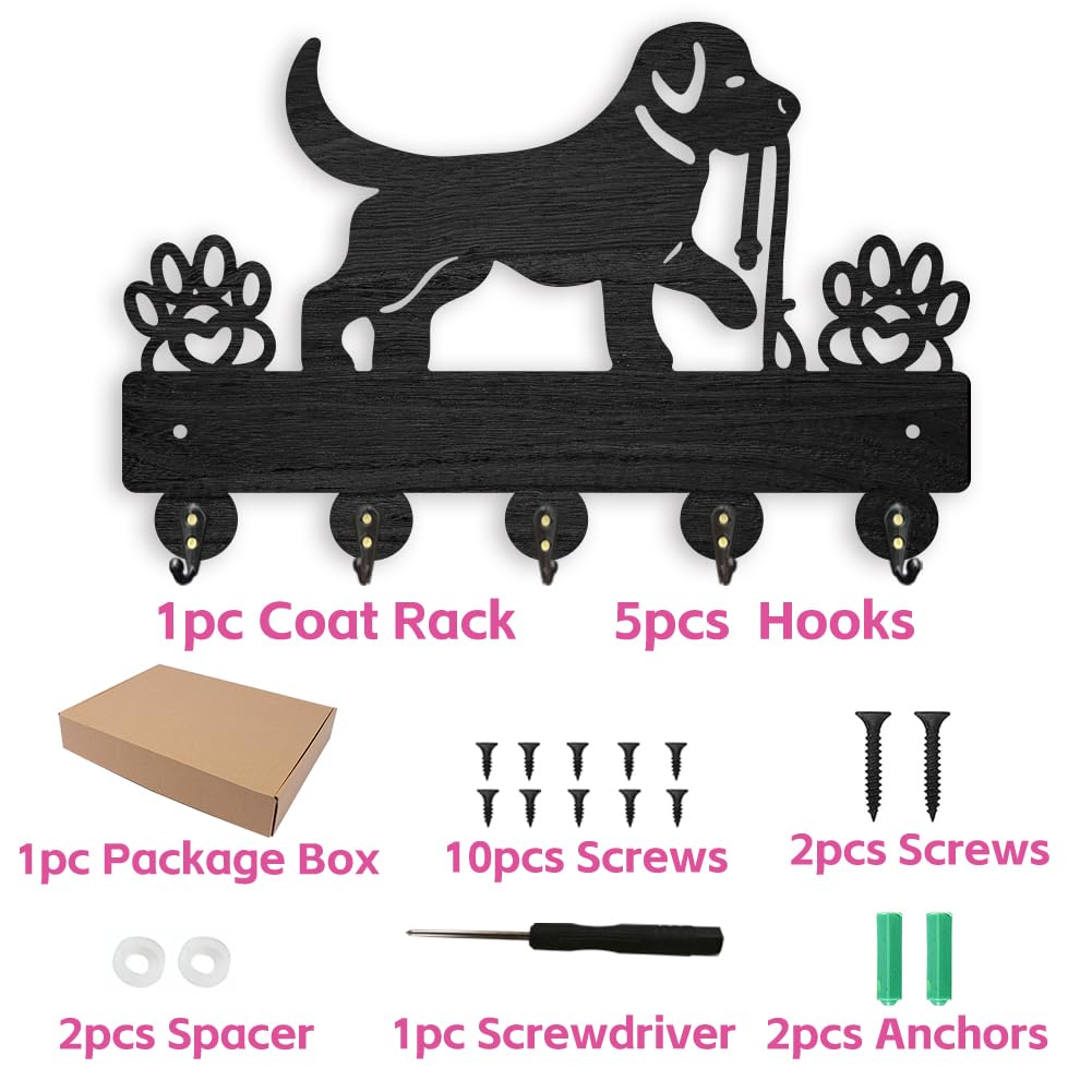 Ganci Per Guinzaglio A Tema Cane - Legno Con 5 Ganci, Per Parete, Nero 30x16.9cm - Foto 11