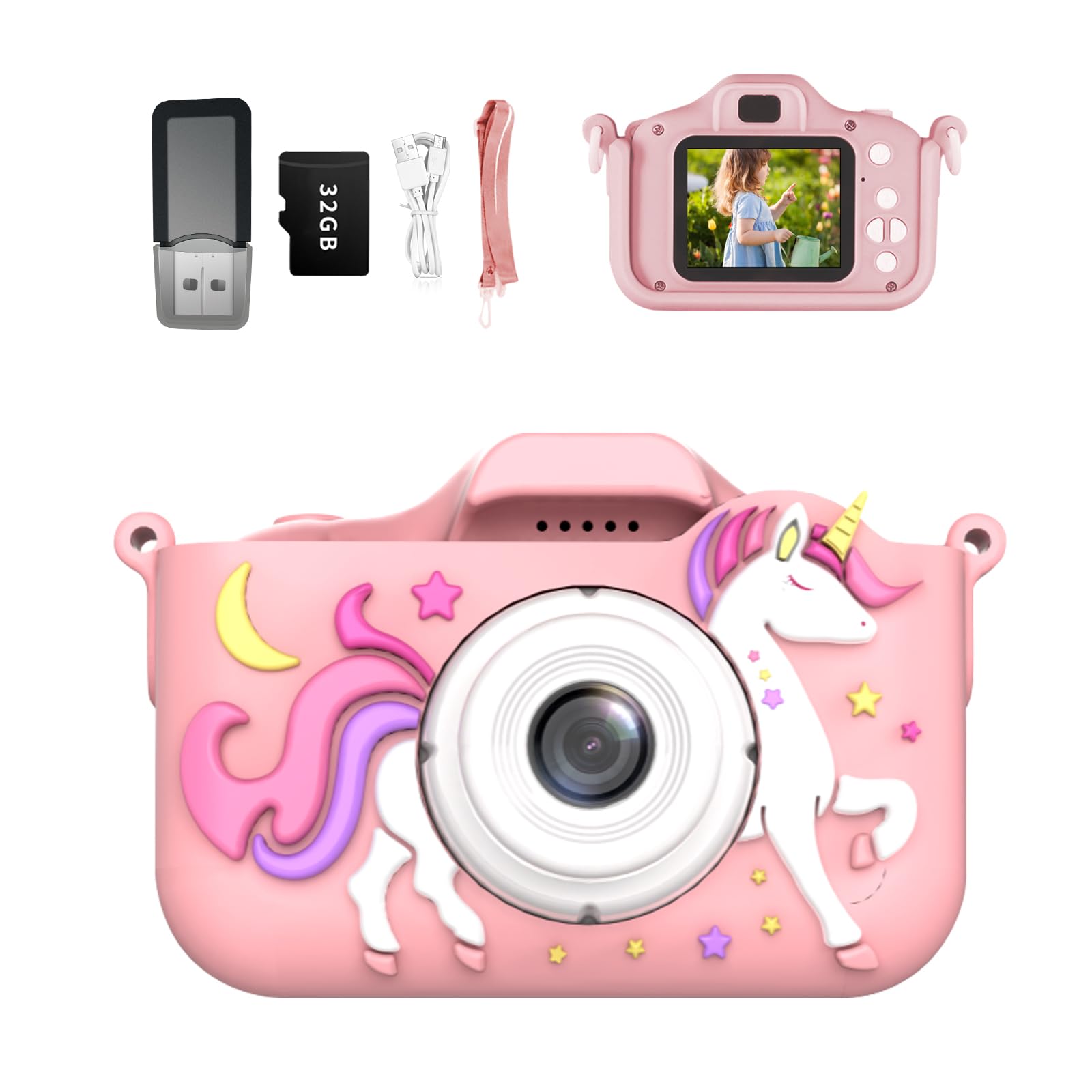 Snowall Kids Camera, 2.0 Inch LCD Screen,32GB SD Card, Gift for Girls