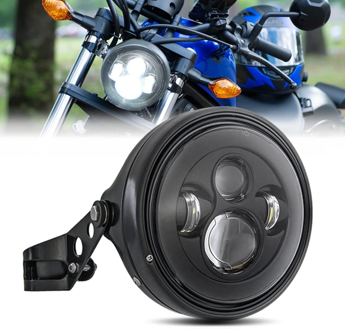 7" 7 Inch Round LED Motorcycle Headlights DOT Approved with Housing Bucket Mounting Bracket Amber Turn Signal Lights compatible with Honda CB400 Hornet Suzuki Kawasaki Yamaha Cafe Racer