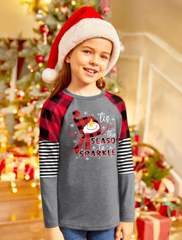 Image of BesserBay Girls Christmas Raglan Shirt Casual Leopard Stripe Patchwork Tunic Top 4-14 Years