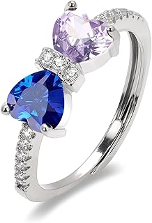Raicegs Silver Birthstone Rings for Women Heart Cubic Zirconia Gemstone Adjustable Ring Personalized Jewelry