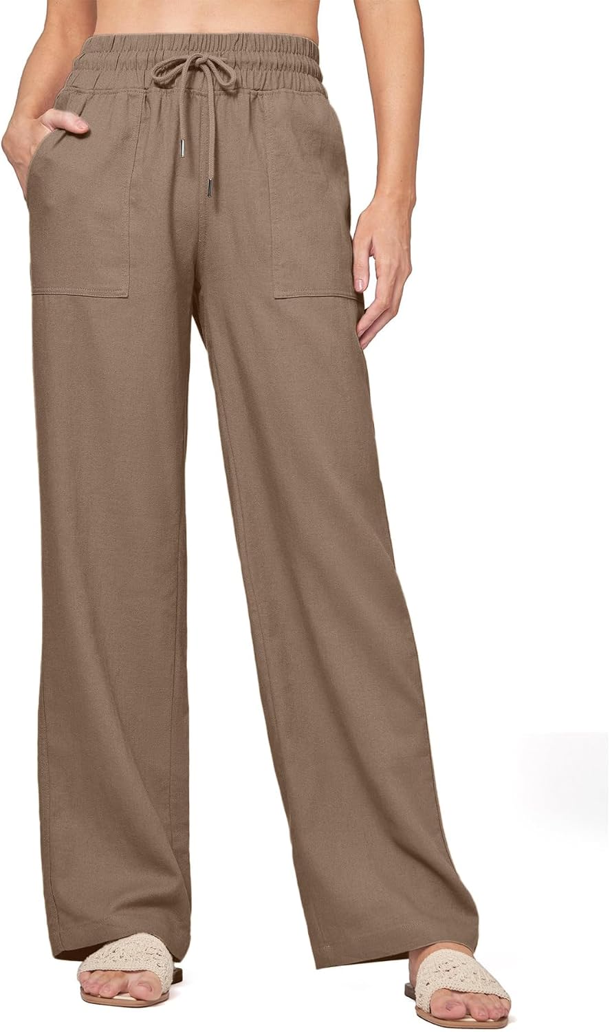 Women's Casual Linen Pants Drawstring Flowy Loose Fit Summer Pants with Pockets — view 6