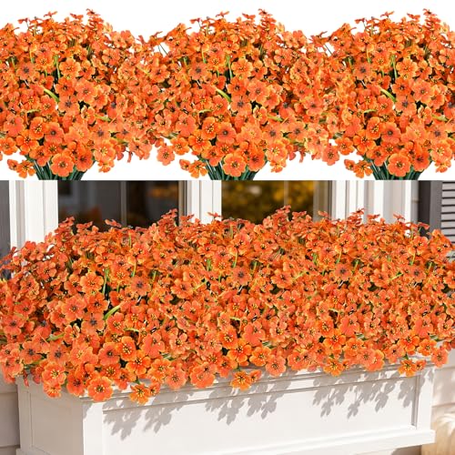 Image of AmyHomie 20 PCS Artificial Fall Flowers for Outdoors, Orange Fake Mums
