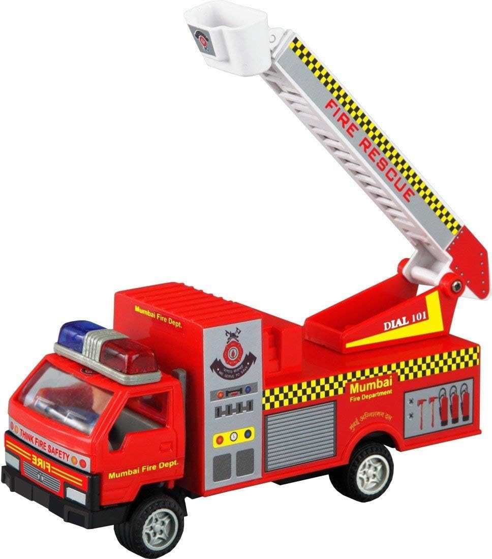 Toys Fire Brigade in Pull Back Action with Rotating&Extendable Ladder,Red, 1 Piece, Kid