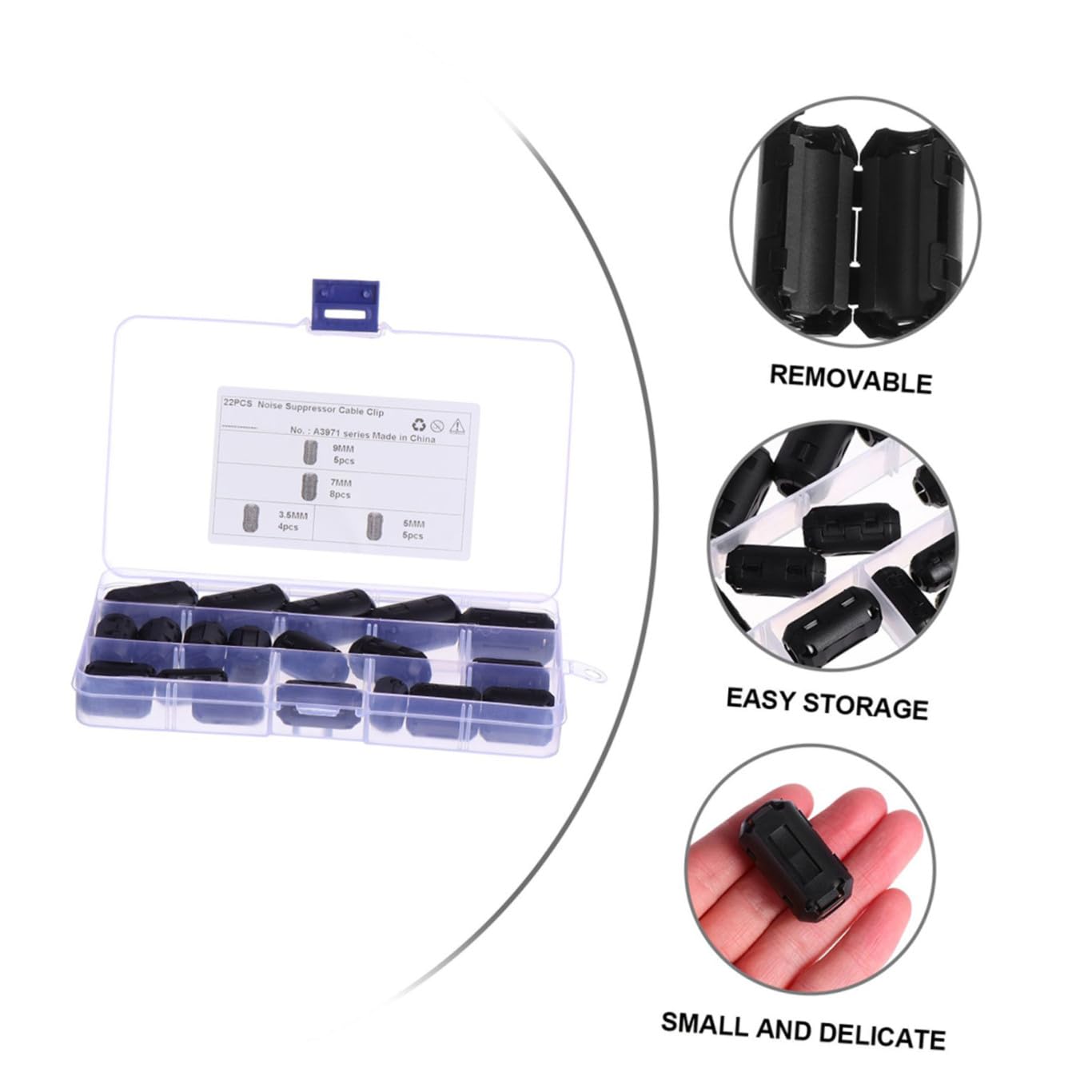 36 Pezzi Filtri Antirumore Clip in Plastica e Nucleo in Ferrite Rimovibile, Anelli di Cordone Antinterferenza per Cavi Dati, Accessori Elettronici per Installazione Audio Veicoli