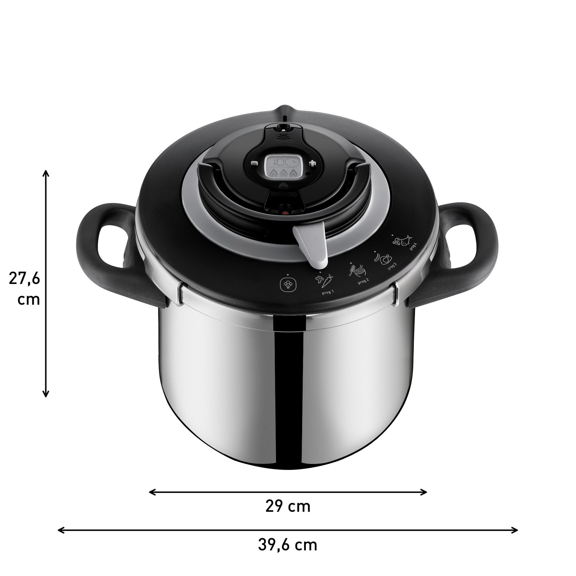SEB Clipso+ CHEF 10L Cocotte-minute, 7-10 convives, Induction, 4programmes cuisson, Ouverture et fermeture du couvercle d'une seule main, P4551500, Gris