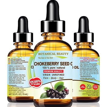 Botanical Beauty CHOKEBERRY SEED OIL Aronia Melanocarpa 100% Pure Natural Virgin Unrefined Cold Pressed Carrier Oil 0.5 Fl. Oz. 15 ml for For Face, Skin, Body, Damaged Hair, Lip, Nails
