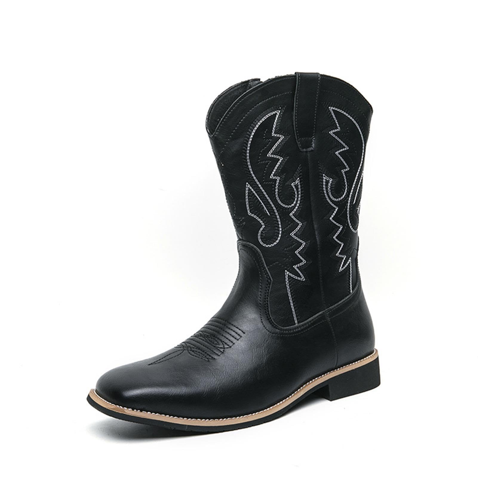 Stivali da Cowboy Classici da Uomo Slip-On con Ricamo Stivali da Lavoro Country di Media Altezza