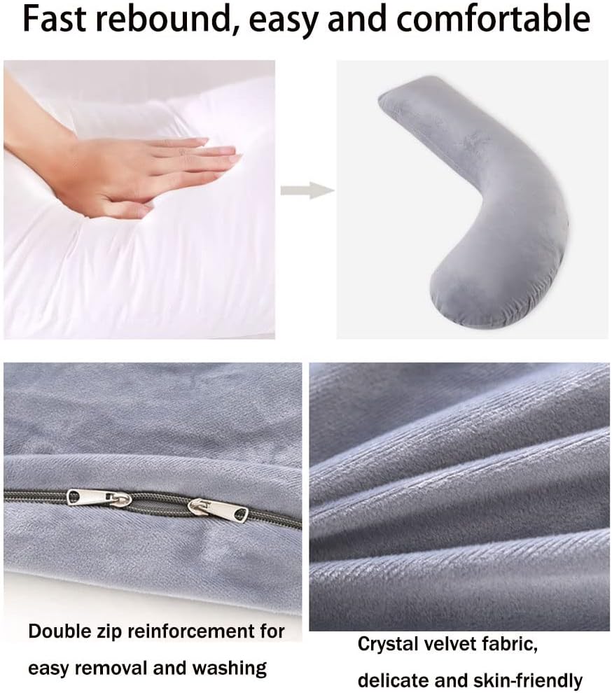 Pregnancy Pillow Crystal Velvet J-Shaped Maternity Pillow. Detachable and Washable. Multifunctional Side Sleeper Pillow (Color : Gray1, Size : 130x50cm)