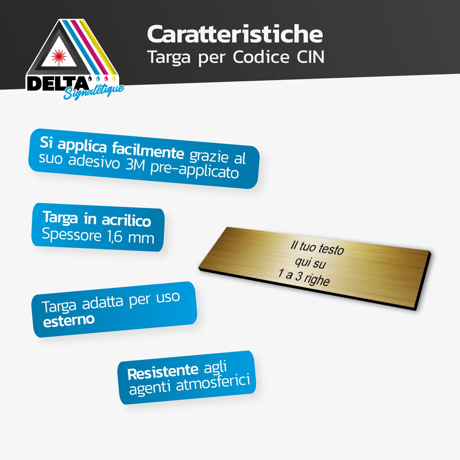 Placa autoadhesiva con grabado personalizable para CIN – Negro – Formato 10 x 2,5 cm