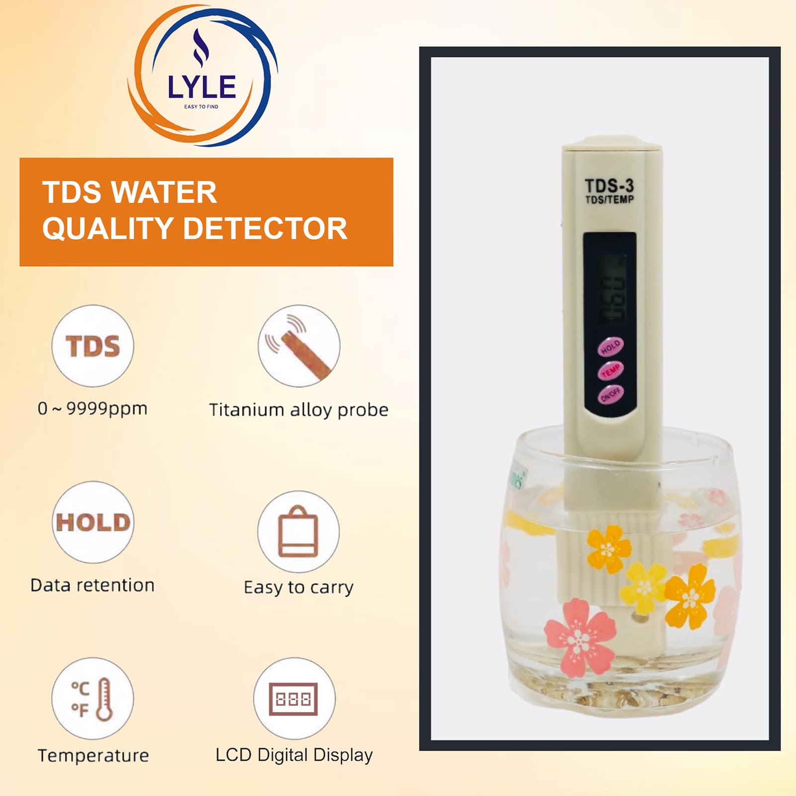 Lyle Easy To Find Digital Tds Meter With Temperature & Water Quality Measurement For Drinking Water, Aquarium, Pool With Leather Case, Accurate Measurement, Portable, Easy Use, RO Compatible 2