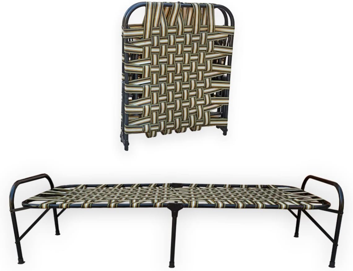 Folding Bed Cot for Sleeping Single Size A1 Niwar 6 Leg Supports Unique Design Space Saving| Round Metal Frame| Portable| Lightweight (Standard, 30X72 inch)
