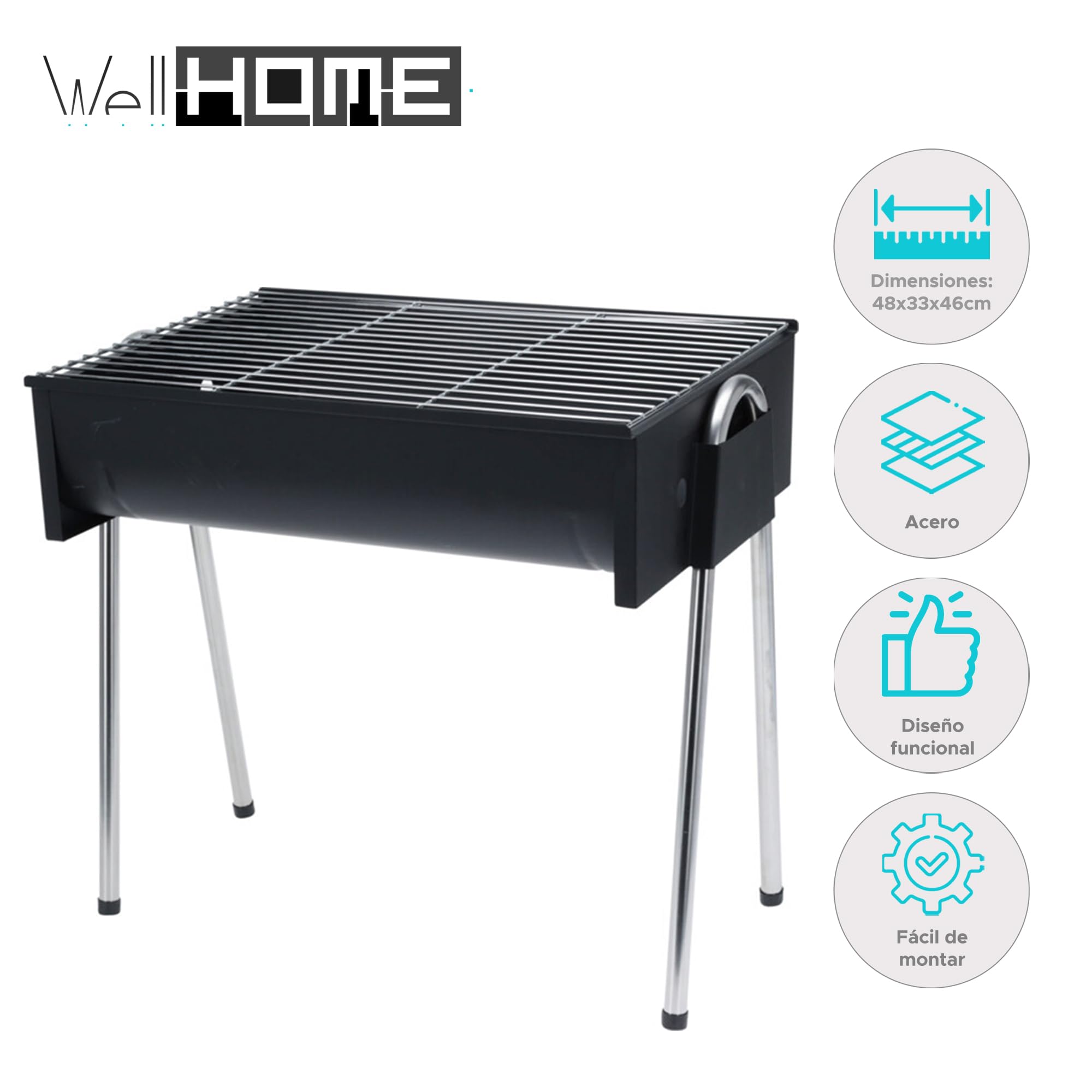 Barbecue demi-tonneau compact et résistant, idéal pour vos barbecues en plein air, avec grille chromée et pieds en acier inoxydable,