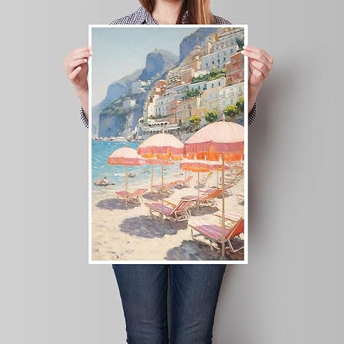 Miniatura 3 de Arte de pared retro de la costa de Amalfi de moda de playa rosa, póster vintage de Italia, paisaje de verano, impresión en lienzo, imagen estética