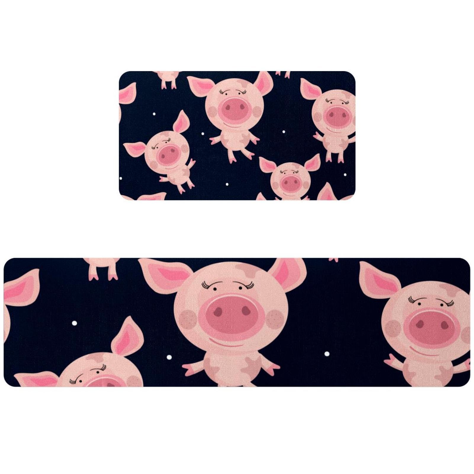 Tapete de cocina de cerdos rosas, set de 2 piezas absorbentes y antideslizantes
