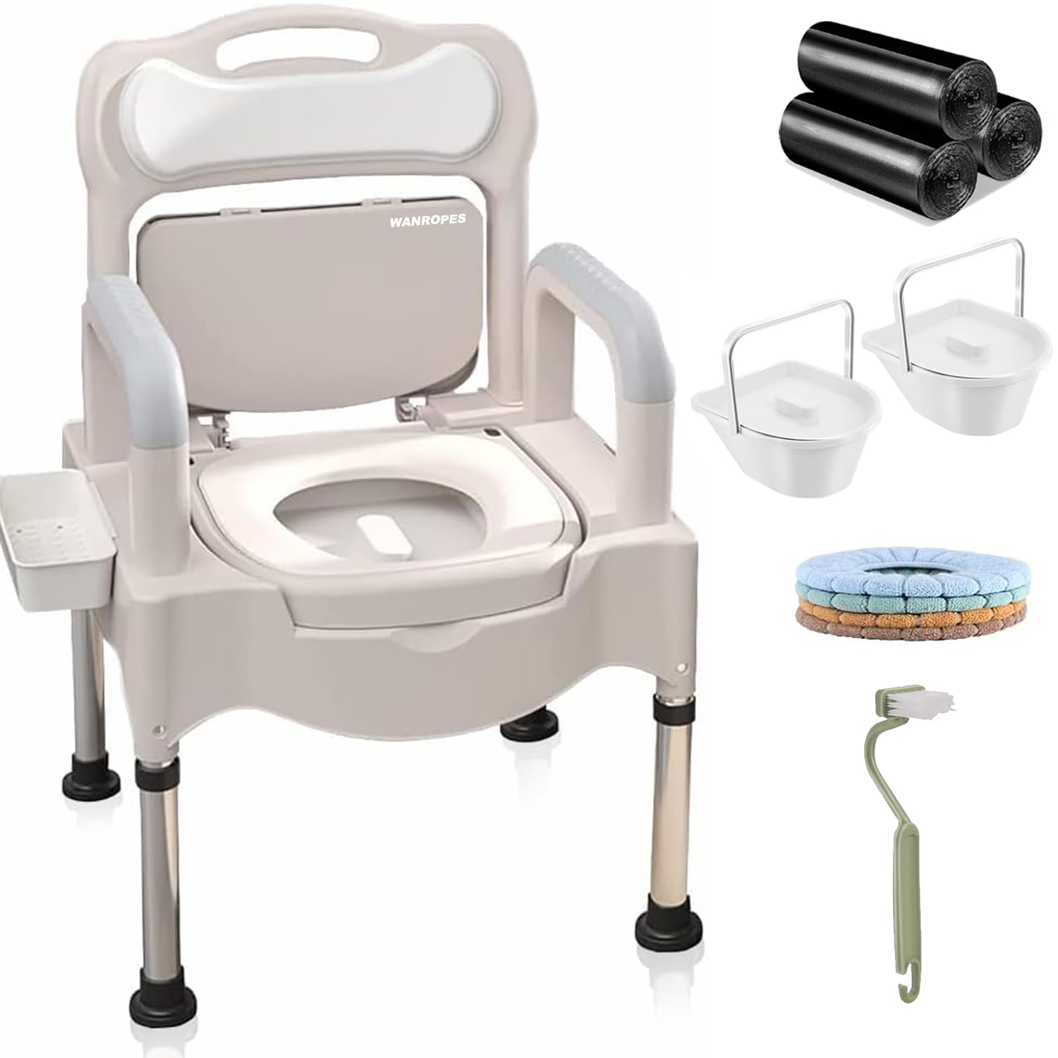 Bedside Commode, Portable Toilet, 3-in-1 Commode Chair for Seniors, 5 Height Adjustable Potty Chair with Arms & Removable Bucket, 600lbs Heavy Duty - Bedside Commodes for Seniors, Elderly and Disabled