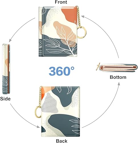 Miniatura 5 de Rouidr Billetera para mujer, pequeña cartera delgada para tarjetas RFID para mujer, organizador de tarjetas de cuero triple, bonito bolso de