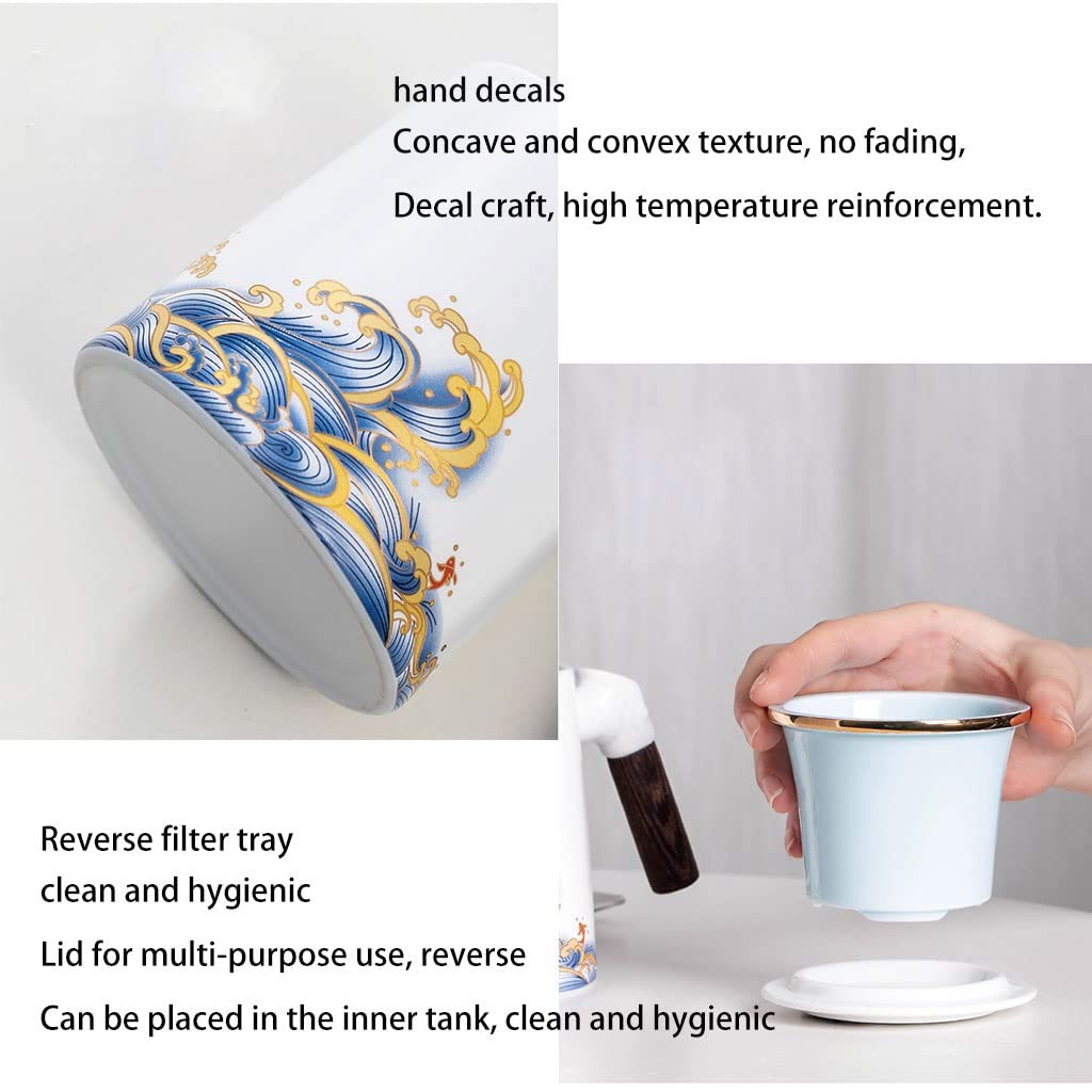 HSQMA Tasse À Thé en Céramique avec Couvercle, Tasse À Thé avec Poignée en Bois, Tasse À Thé avec Filtre pour La Maison Et Le Bureau，Parfaite pour Le Bureau Et La Maison (Color : Dark Blue)