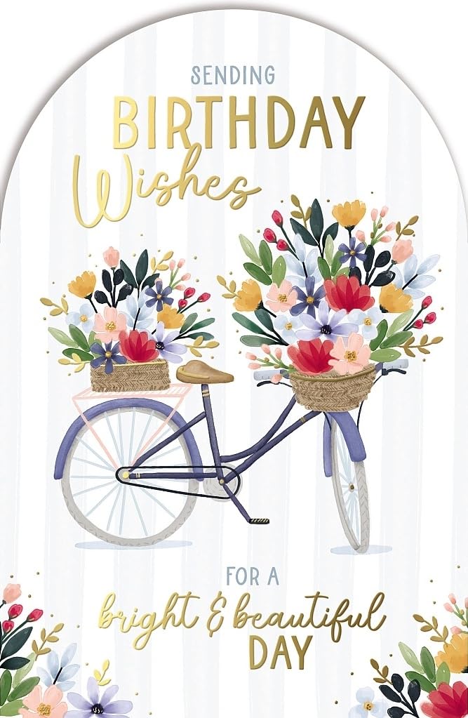 Wishing Well Birthday Card To Friends, Family Or Someone Special, Bicycle With Flowers 12.7 x 20.3 cm