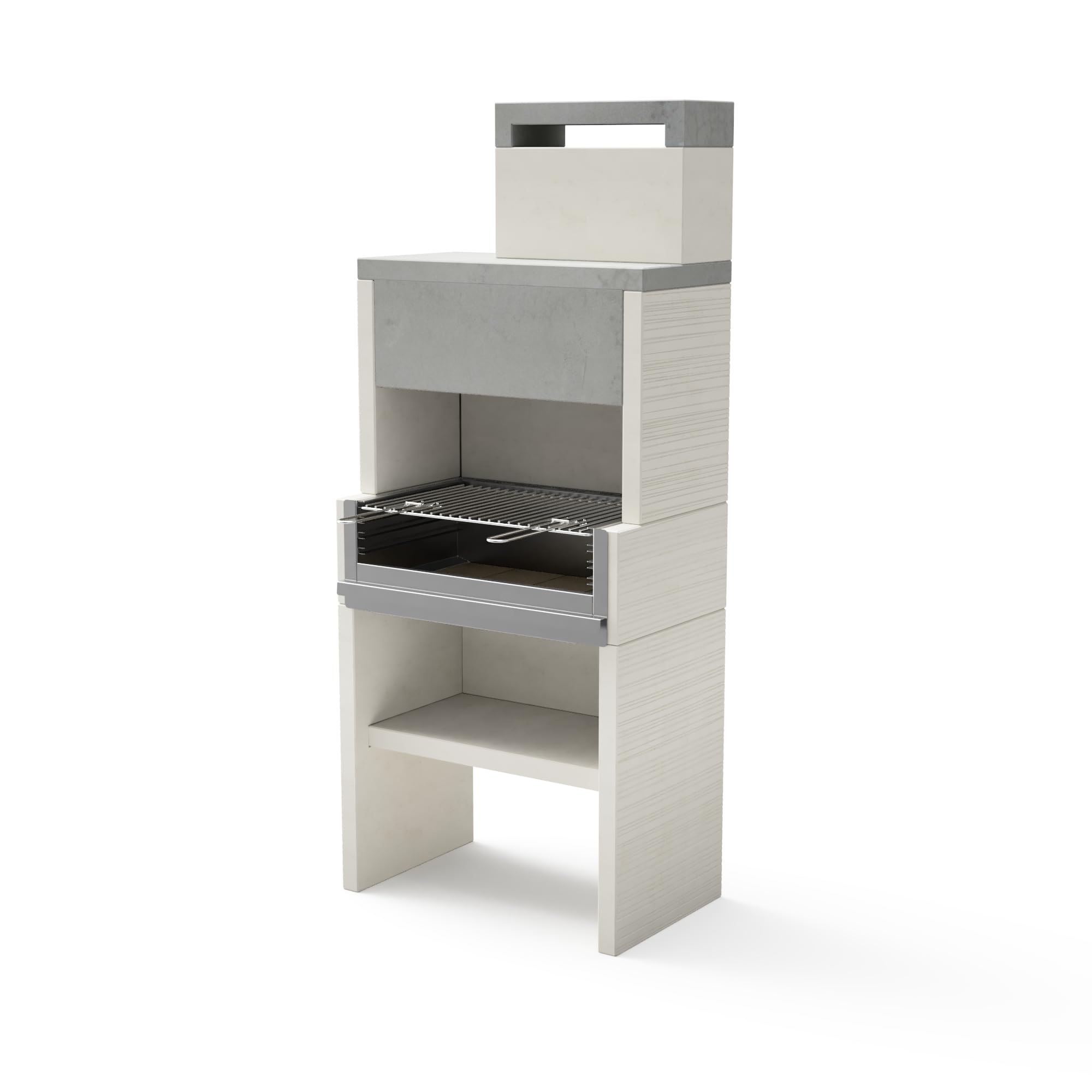 TUOZI - Einbaugrill für Holz und Holzkohle Modell VENIT FLEX PLUS HOTTE (EDELSTAHL) (Grau/Weiß - 78 x 47 x 185 cm) REF: T00536 - Für den Außenbereich