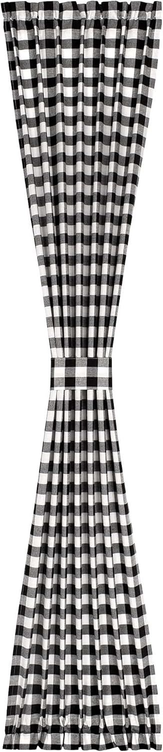 Buffalo Plaid Window Door Curtains Cotton French Door Curtains Panels Dual Rod Pocket for Living Room Patio Sliding Glass Door Window, 54 Wx72 L, White Black Grid