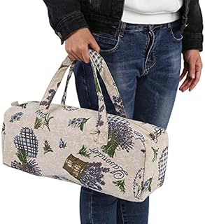 Knitting Needle Bag, Large Cotton and Linen Yarn Holder Wool Storage Bag with Zipper Compartment for Extra Long Knitting Needles, 15.75 x 5.51 x 5.51inch(Purple flower)