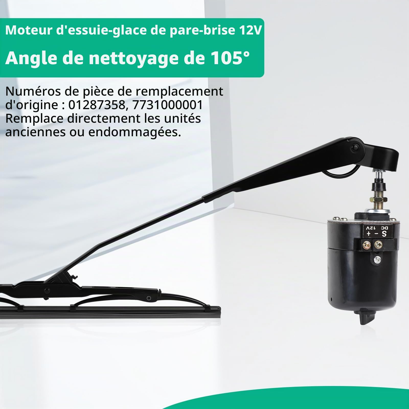 SWAWIS Moteur Essuie Glace 12V Universel avec Bras et Lame 105°
