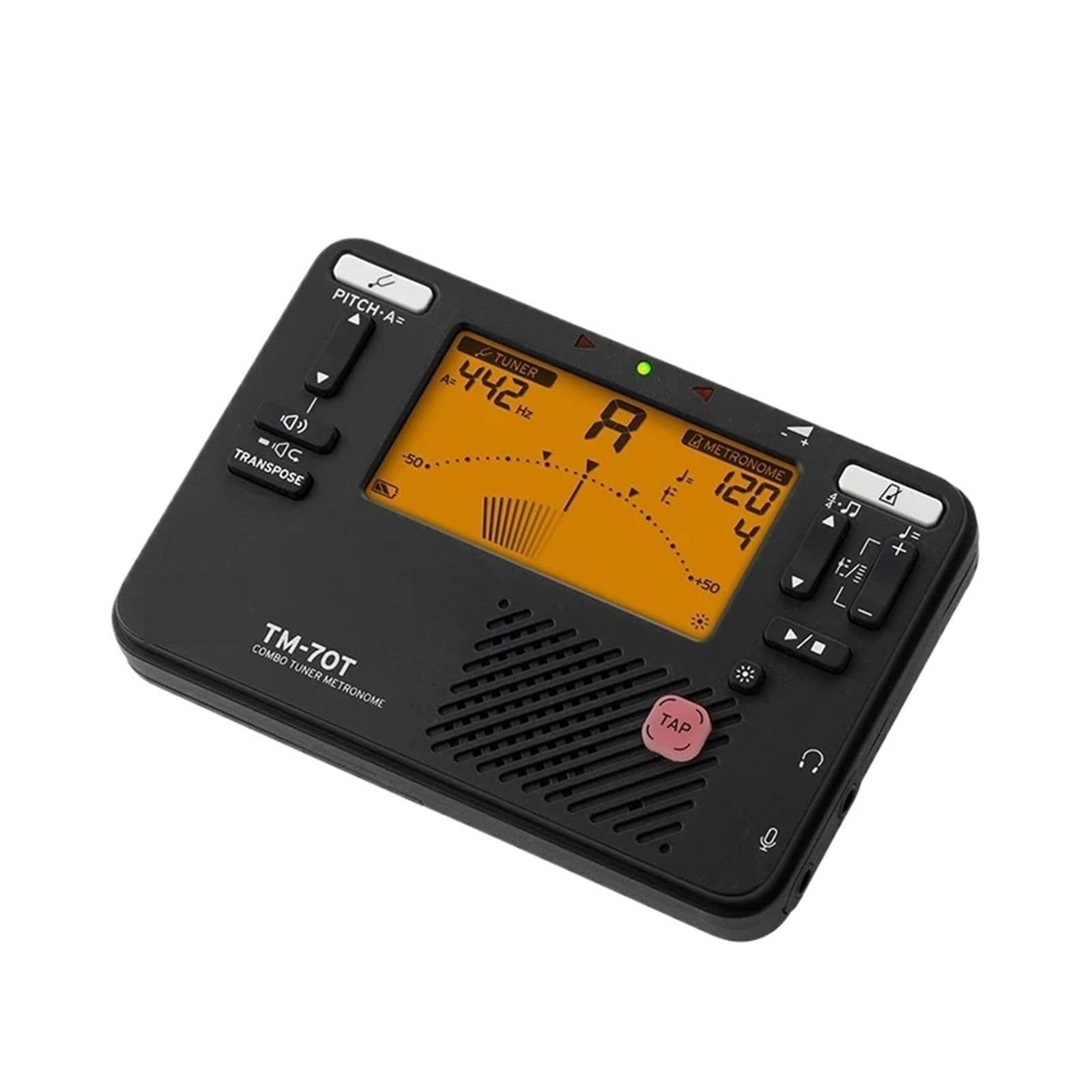 TM70T TM70C Tuner+Metronome+Recorder, Used for wind, Guitar, Ukulele, and Piano Keyboard Instruments(TM70T Black)