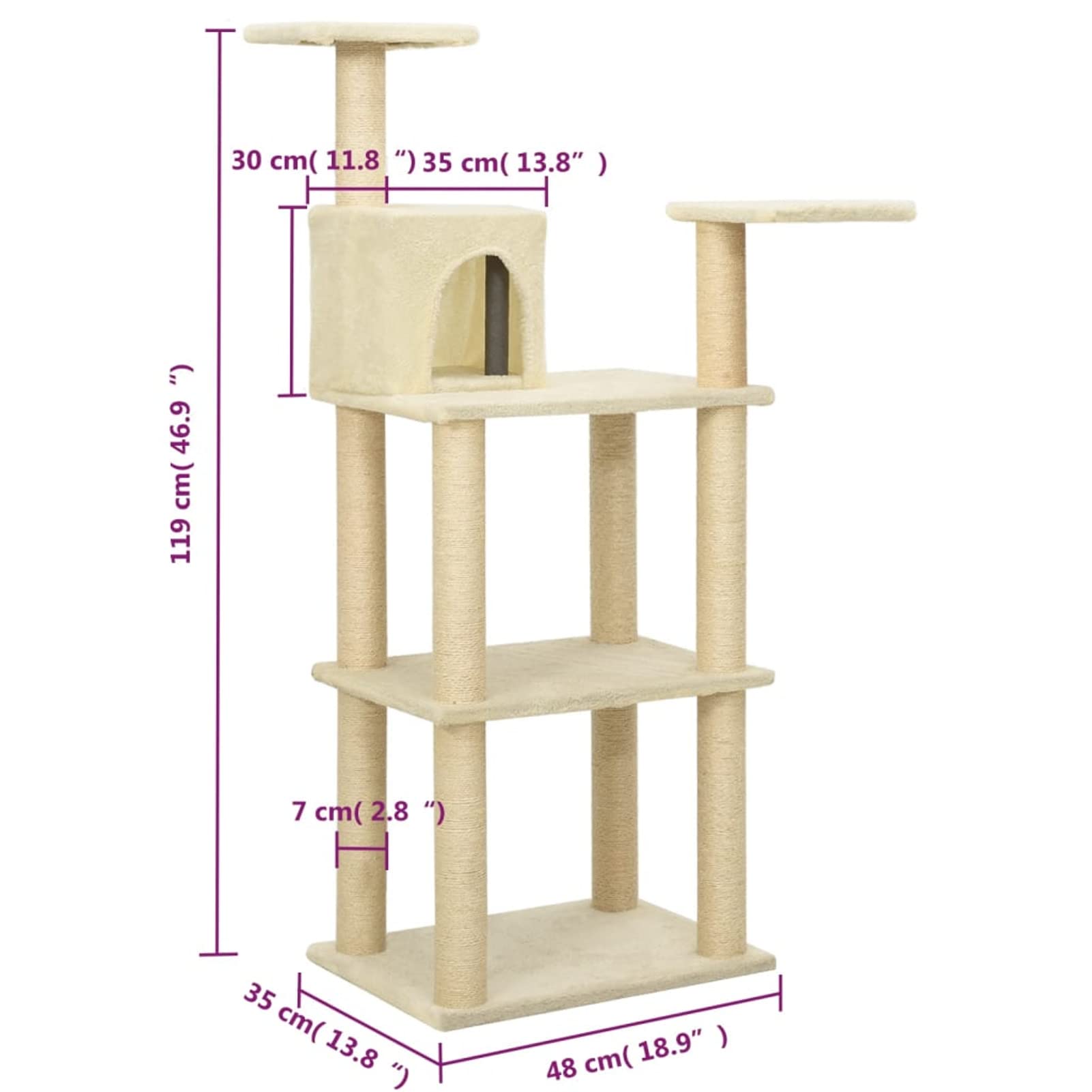Rascador para Gatos con Postes de sisal, XIAOGUANG Arbol para Gatos, Gatos Accesorios, Arranhador para Gatos, Arbol Rascador Gatos, Crema 119 cm