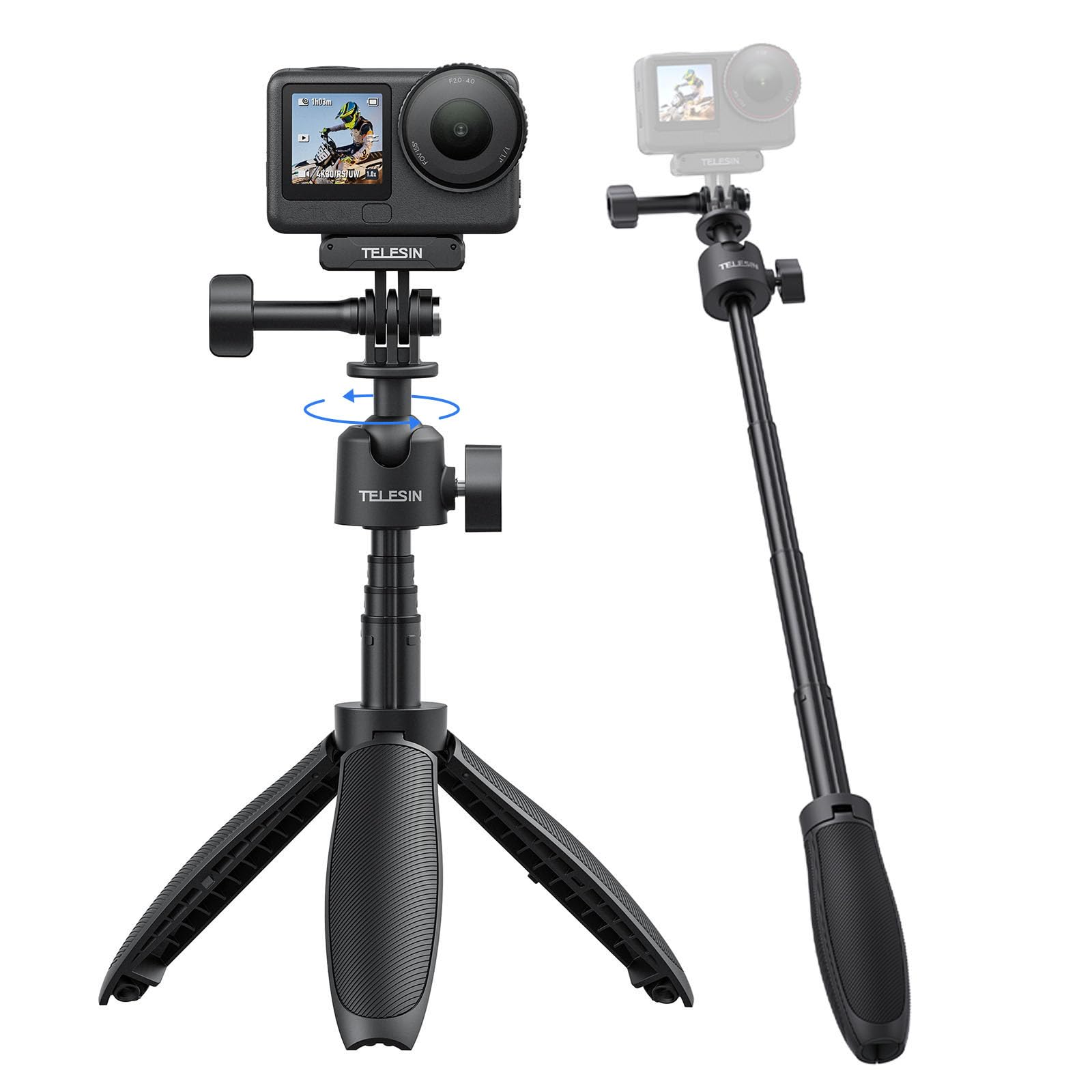 TELESIN 46cm/18.1in Mini Selfie Stick Tripod for All Action Camera