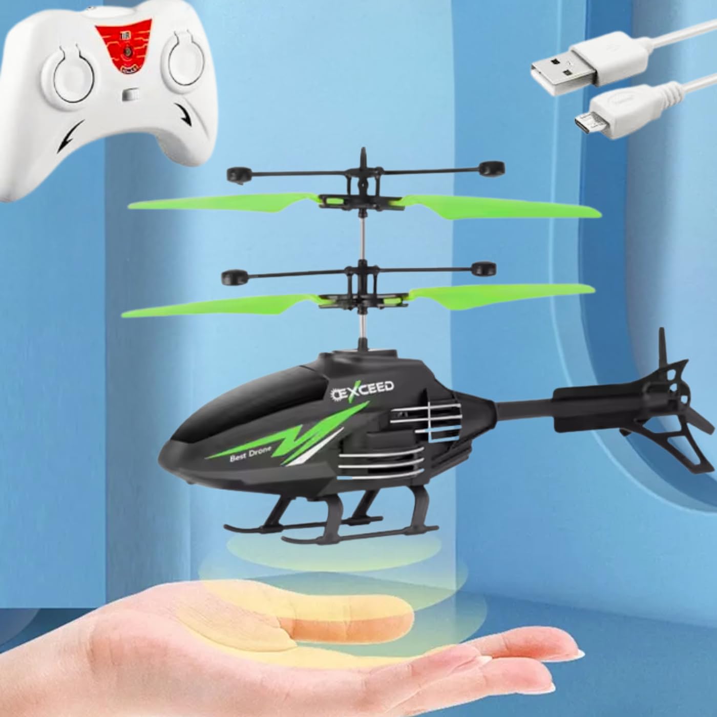KIDZYMON® RC Helicopter with Hand Gravity Sensor, Flying Remote Control Helicopter Toy, Charging Helicopter with 3D Light...