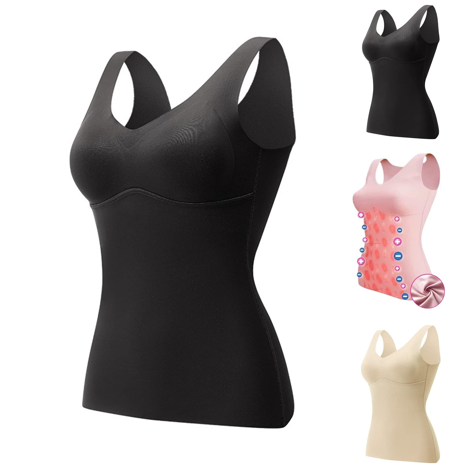 Dimleen FiberFit Hourglass Sculpting Self Heating Vest for Women 2-in-1 Built-in Bra Negative Ions Thermal Underwear Warm,Breathable (black,XL,One Size)