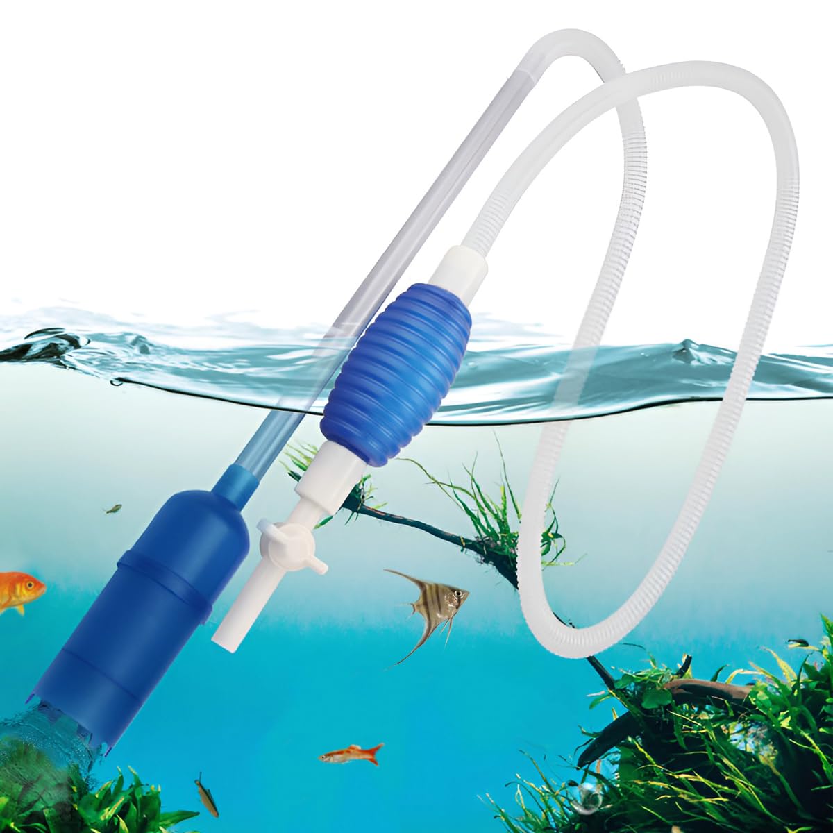 WASAGA Acuario cambiador de agua, bomba de vacío manual de 209 centímetros para acuario filtrado, con válvula de flujo ajustable para lavar grava y reemplazar el agua