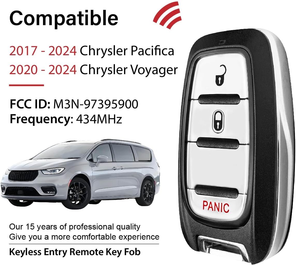 Replacement for 2017-2024 Chrysler Pacifica Voyager Key Fob Remote Control M3N-97395900 3 Buttons 434MHz - Image 2