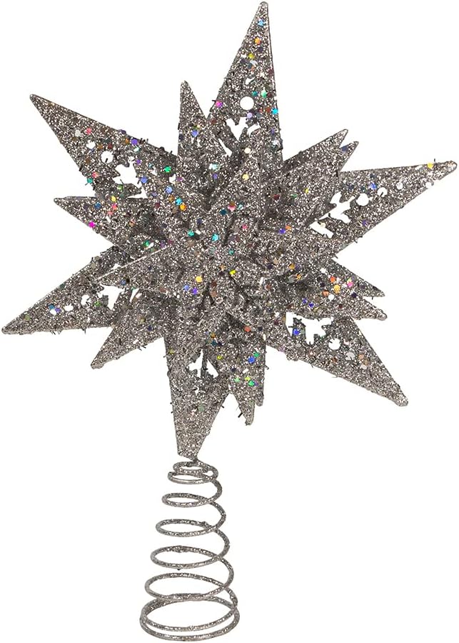 Kurt Adler 13-Inch Plastic Silver Glittered Snowflake Tree Topper