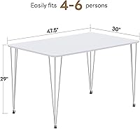 Vista 2 de ivinta Small White Dining Table for 4, 47.5" Modern Rectangular Kitchen Table with Metal Legs for Dining Room Living Room, Lilac (White)