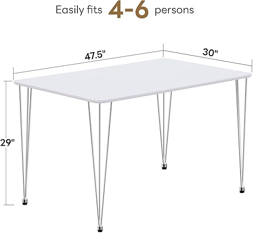 Miniatura 2 de ivinta Small White Dining Table for 4, 47.5" Modern Rectangular Kitchen Table with Metal Legs for Dining Room Living Room, Lilac (White)