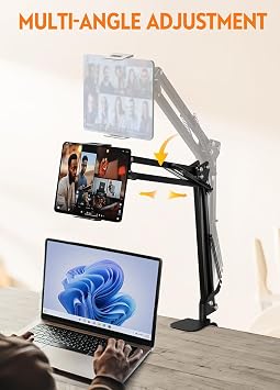 Coverzone Fotoğraf ve Video Çekim Standı 360 Derece Dönebilen Youtuber Twitch Yayıncı Standı Multi Fonksiyonel Kıskaçlı Mandanlı Kolay Kurulum Sıra Masa Dolap (Tablet Tutucu 4-13 inç)