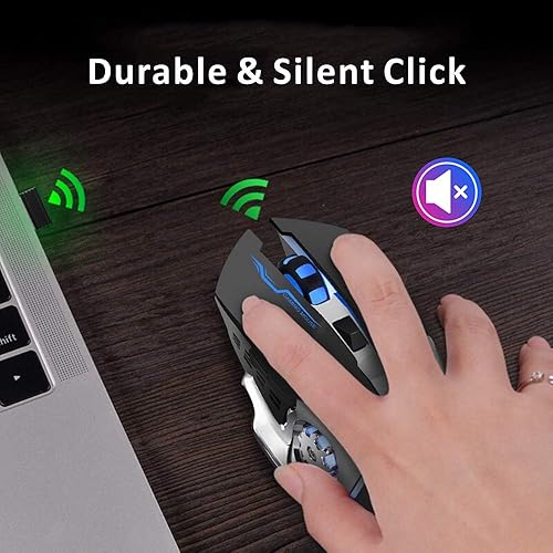 Miniatura 5 de Uciefy Q85 Rechargeable Wireless Gaming Mouse, 2.4G LED Optical Silent Wireless Computer Mouse with 4 LED Light, 3 Adjustable DPI, Ergonomic Design,