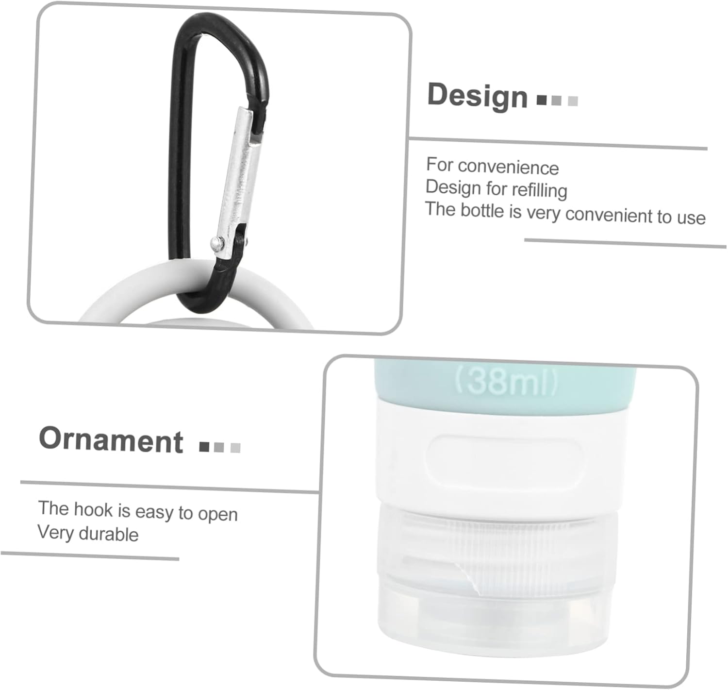 Beavorty 4Pcs 38Ml Silicone Refillable Lotion Bottles with Hanging Hole Travel Cosmetic Dispensers Leak-Proof Portable Storage for Home and Camping