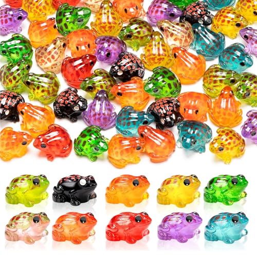 Exasinine 40PCS Mini Resin Frog 10 Colors Luminous Tiny Frog for CRA