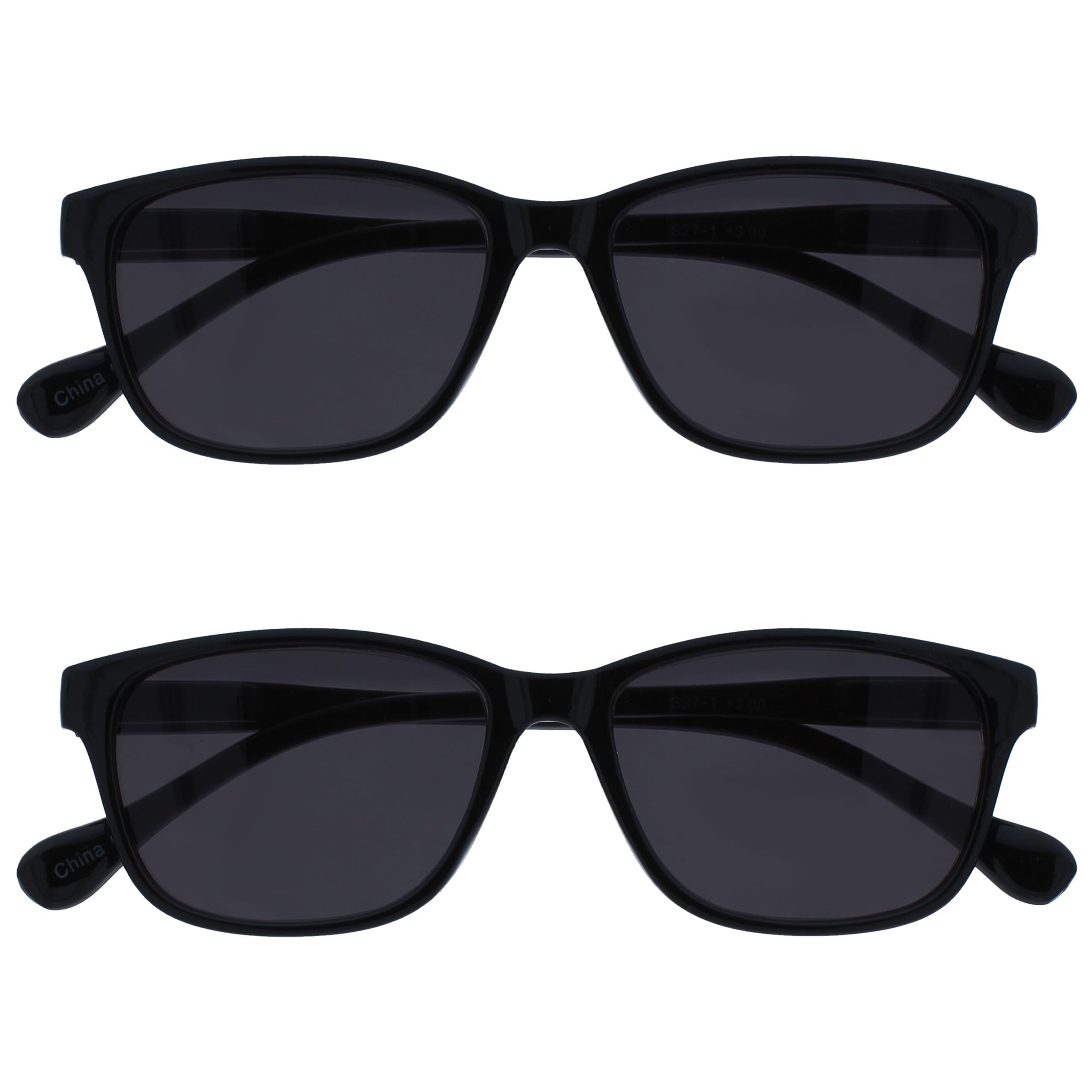 Opulize Unisex 2 Pack - Black - Grey Lens Gem Reading Sunglasses For Women Men - 2 Pack - Rounded Oval Frame - Tinted Uv400 Protection Lens - Spring Hinges - Black +3.50